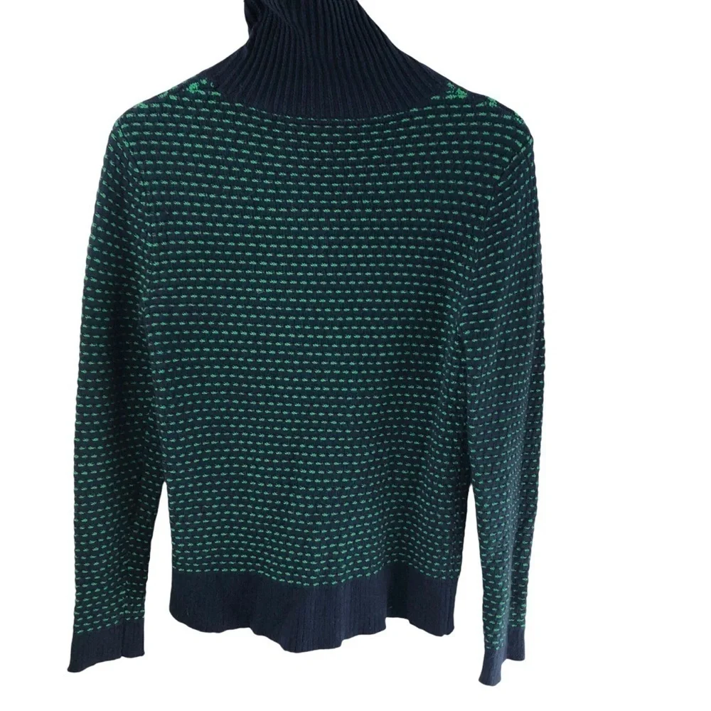 J.Crew Turtleneck Sweater Women Sz S Textured Preppy Navy Green Classic Knit